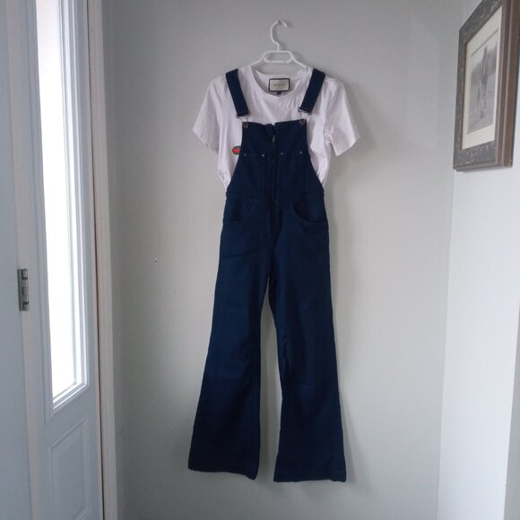 Zara Woman Premium Denim Wide Leg Dark Wash front zip overalls Size Small - Picture 2 of 8